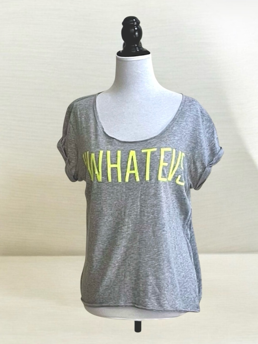 Victoria's Secret PINK Grey “WHATEVS” Sequin Graphic Scoop Neck Tee M
